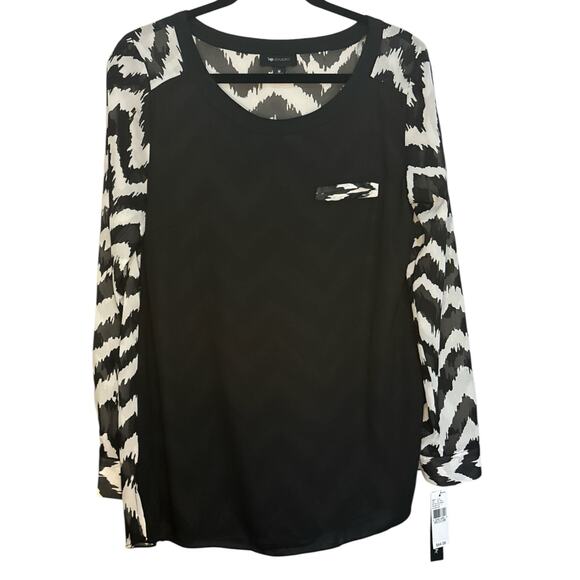 AB Studio NWT Geometric Print Back Blouse, Size M Long Sleeve Tab - Picture 1 of 5